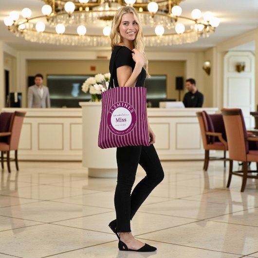 Last Weekend Out Miss Burgundy Taupe Stripes トートバッグ