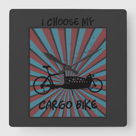 Lastenrad im Auge mit Strahlen und Spruch スクエア壁時計 (正面)