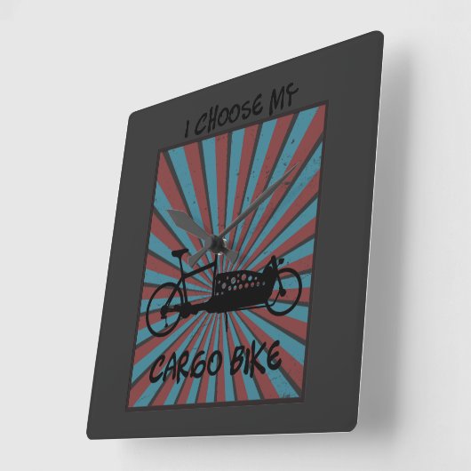 Lastenrad im Auge mit Strahlen und Spruch スクエア壁時計 (傾斜)