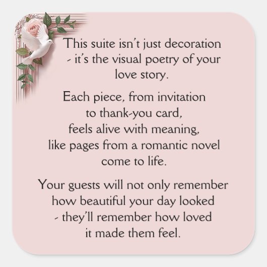 Lasting Impression - Pink Roses & Doves スクエアシール (正面)