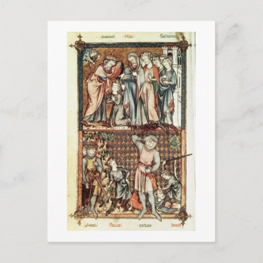 Lat 1023 f.7v DavidとGoliath with Saul by Le Be ポストカード (正面)