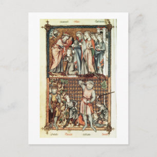 Lat 1023 f.7v DavidとGoliath with Saul by Le Be ポストカード
