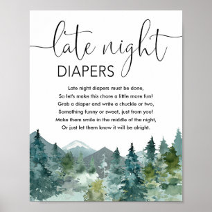 Late night diapers baby shower game mountains ポスター