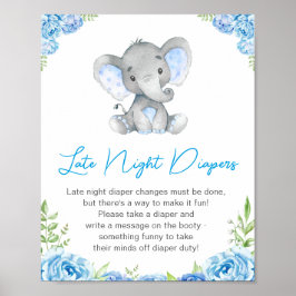 Late Night Diapers Boy Elephant Baby Shower Peanut ポスター