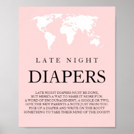 Late Night Diapers Travel World Map Baby Shower Po ポスター