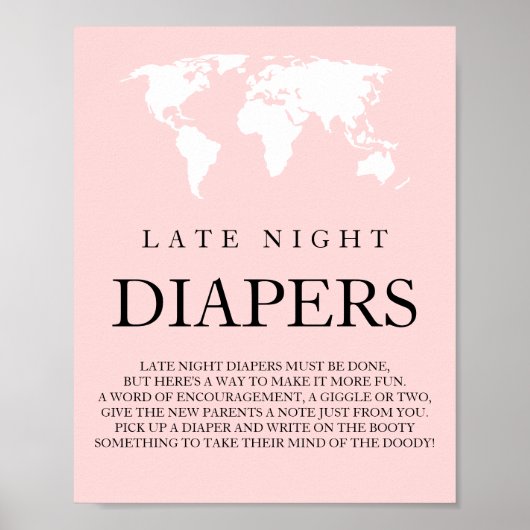Late Night Diapers Travel World Map Baby Shower Po ポスター (正面)