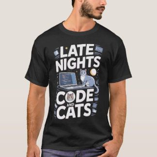 Late Nights Code And Cats Programmer Cat Tシャツ