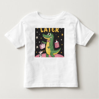 "LATER" -レトロカートゥーンアリゲーターとサプライズ トドラーTシャツ