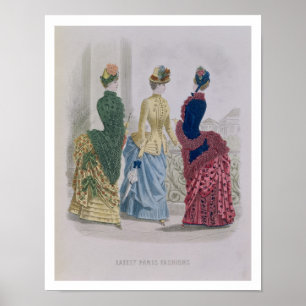 Latest Paris Fashions, three day dresses in a fash ポスター
