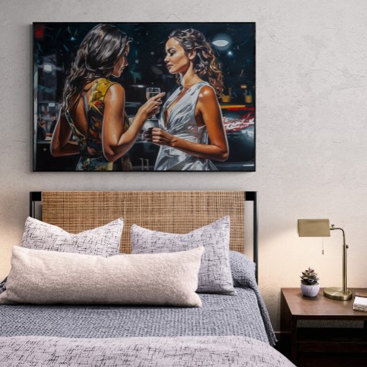 Latinas Talking at a Miami Nightclub 絵画's ポスター