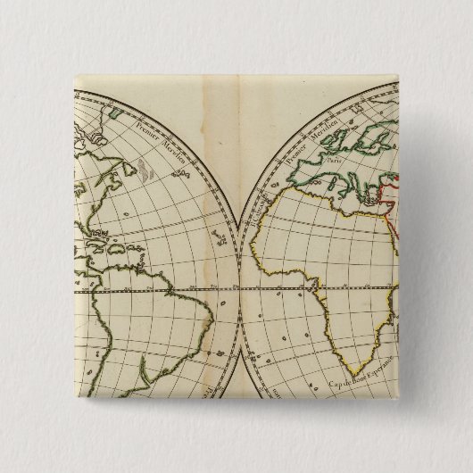 LatitudeとLongitudeを備えたワールドマップ 缶バッジ (正面)