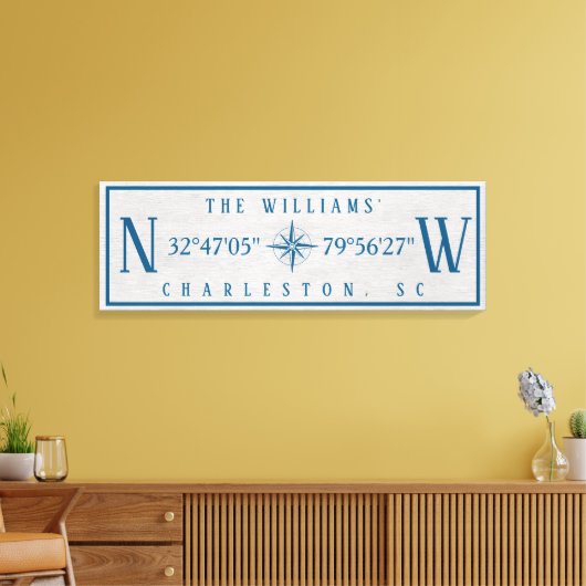 Latitude Longitude Personalized Family Name Wrap キャンバスプリント (インサイチュ (リビング))