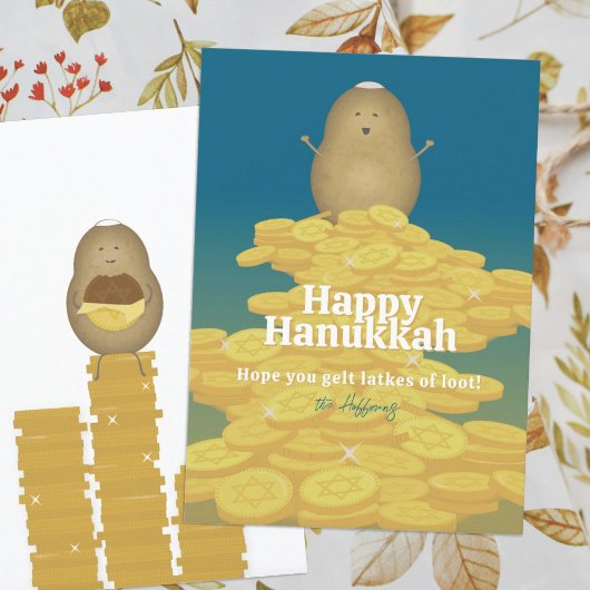 Latkes and Gelt Hanukkahカード シーズンカード