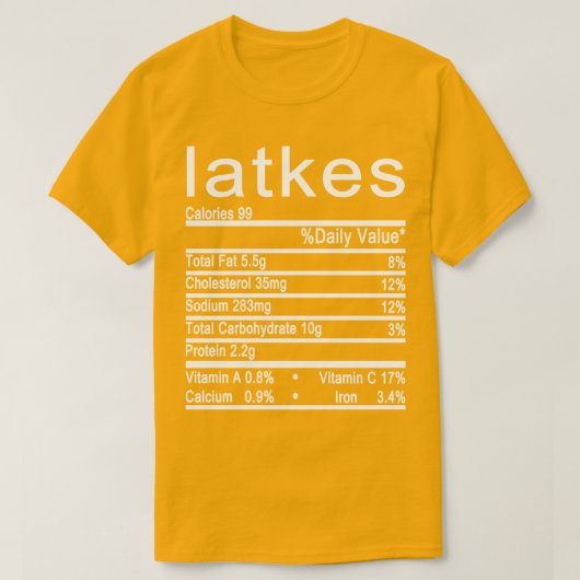 latkes Nutrition Factsラベル Tシャツ (デザイン正面)