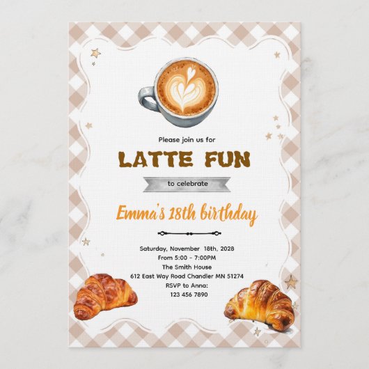 Latte Birthday Brunch party Invitation  招待状 (正面)