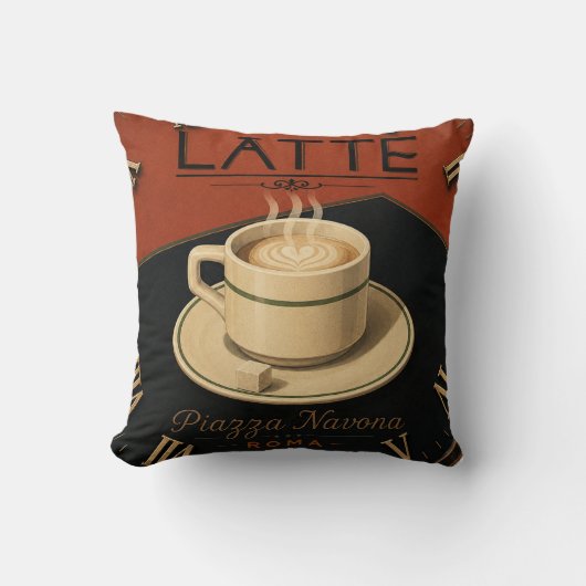 Latte Coffee Italian Café Kitchen Decor クッション (正面)