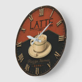 Latte Coffee Italian Café Kitchen Decor ラージ壁時計 (傾斜)