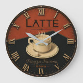Latte Coffee Italian Café Kitchen Decor ラージ壁時計 (正面)