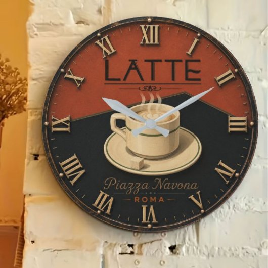 Latte Coffee Italian Café Kitchen Decor ラージ壁時計