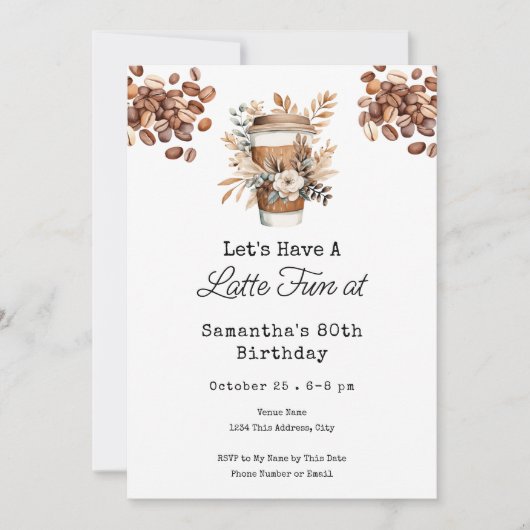 Latte Fun Coffee 80th Adult Birthday 招待状 (正面)