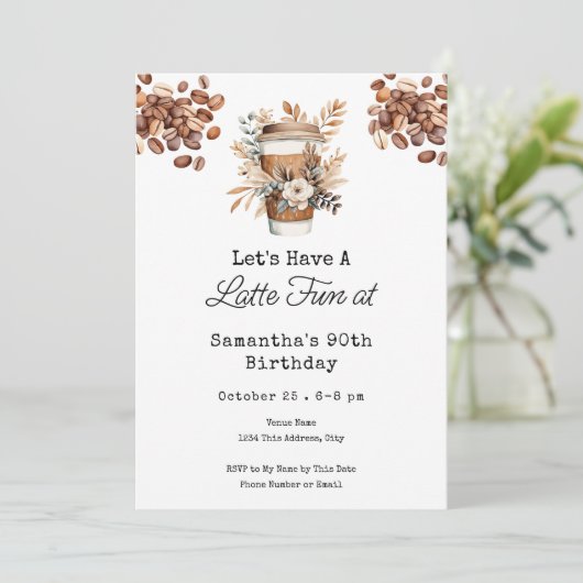 Latte Fun Coffee 90th Adult Birthday 招待状 (スタンド正面)