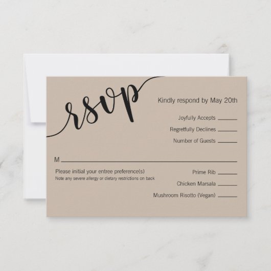 Latte Mocha Black Love Script Minimal RSVP Card (正面)