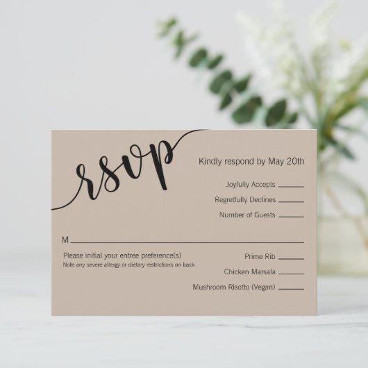 Latte Mocha Black Love Script Minimal RSVP Card (スタンド正面)