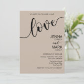 Latte Mocha Black Love Script Minimalist Wedding 招待状 (スタンド正面)