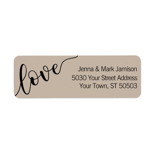 Latte Mocha Black Love Script Return Address ラベル (正面)