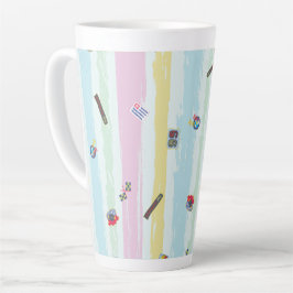 Latte Mug – スポーツ&ストライプのペーストル調レーシングデザイン カフェラテマグ