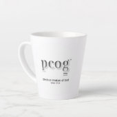 Latte Mug 12 oz flaired - "pcog" aconym and words カフェラテマグ (左アングル)
