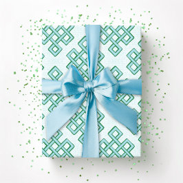 Lattice Endless Knot Textured in Green and Aqua ラッピングペーパー