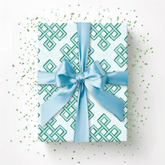 Lattice Endless Knot Textured in Green and Aqua ラッピングペーパー