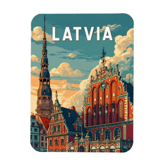 Latvia Illustration Travel Art Vintage マグネット (縦)