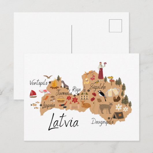 Latvia travel map ポストカード (正面/裏面)