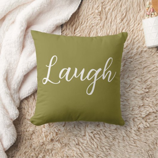 Laugh Throw Pillow Olive Green White クッション (ブランケット)