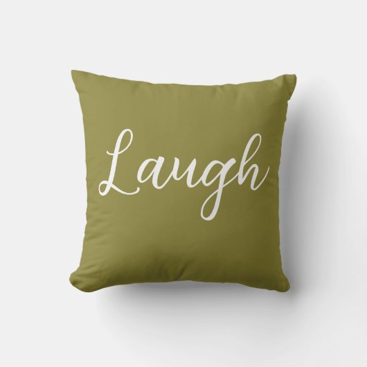 Laugh Throw Pillow Olive Green White クッション (正面)