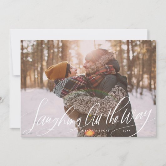 Laughing All the Way Script Christmas Photo Card シーズンカード (正面)