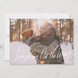 Laughing All the Way Script Christmas Photo Card シーズンカード