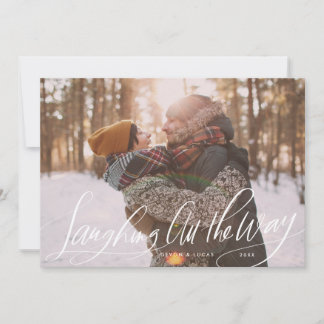 Laughing All the Way Script Christmas Photo Card シーズンカード