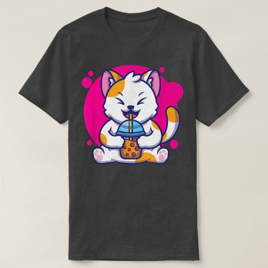Laughing Cat NekoかわいいBoba Tea In Animeスタイル1 Tシャツ (デザイン正面)