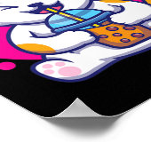 Laughing Cat NekoかわいいBoba Tea In Animeスタイル ポスター (角)