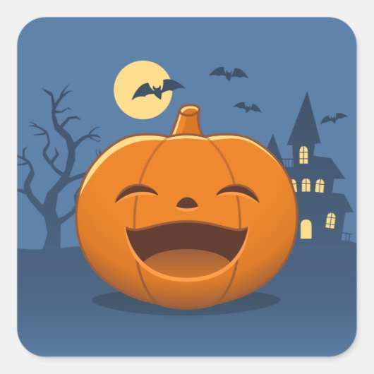 Laughing Halloween Pumpkin スクエアシール (正面)