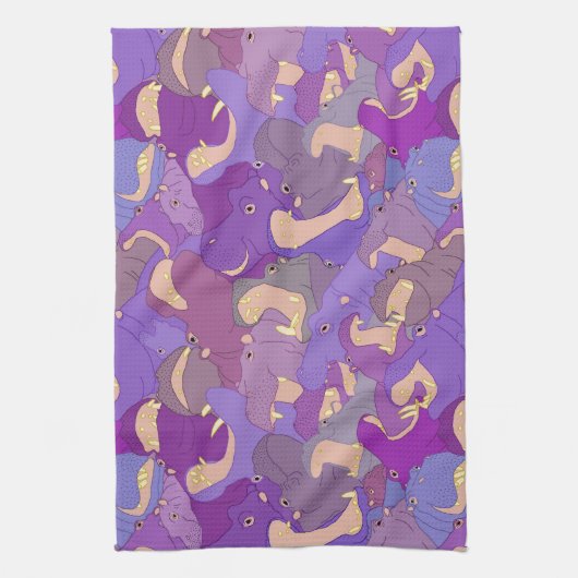 Laughing Hippos - purple キッチンタオル (縦)