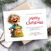 Laughing Lady Editable Digital Christmas Greeting シーズンカード