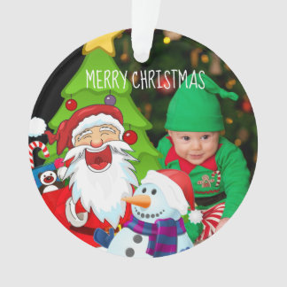 Laughing Santa and Snowman Christmas Baby Photo オーナメント