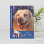 Laughing Santa Reindeer Lab Pet Photo Modern シーズンカード (スタンド正面)