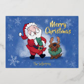 Laughing Santa Reindeer Lab Photo Fancy 箔シーズンカード (正面)