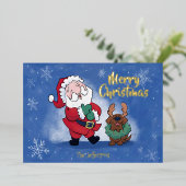 Laughing Santa Reindeer Lab Photo Fancy 箔シーズンカード (立ち正面)