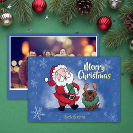 Laughing Santa Reindeer Lab Photo Fancy 箔シーズンカード